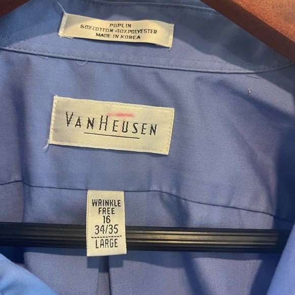 Van Heusen Blue Wrinkle Free Dress Work Shirt Men's Large 16 34/35 Long Sleeve - Picture 2 of 6